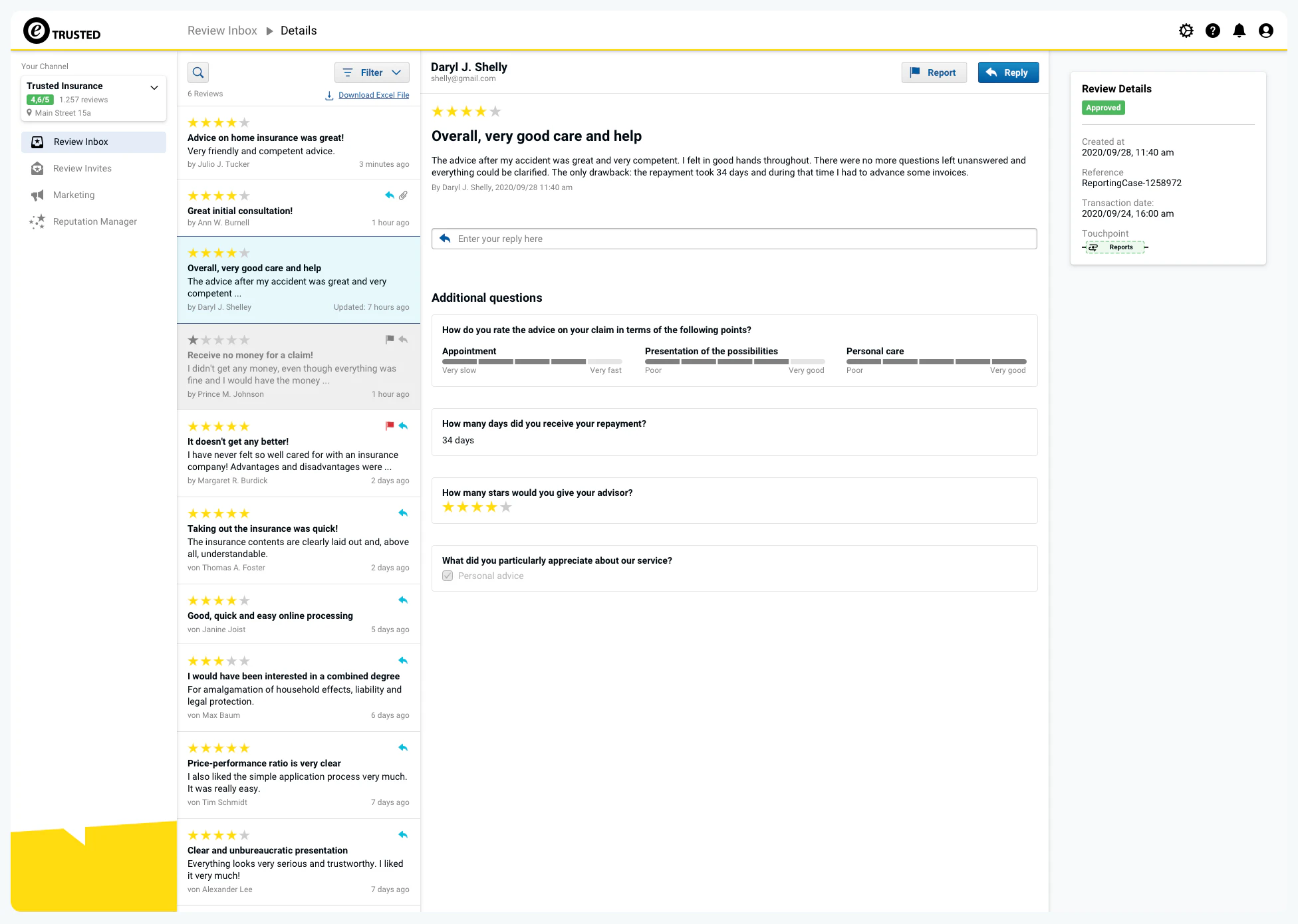 screenshot of eTrusted Experience Feedback Solution
